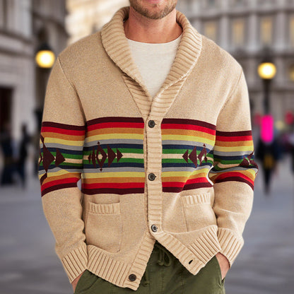 Herren Strickjacke Bunt Gemütlich Schalkragen Modern - BerlinGlamour