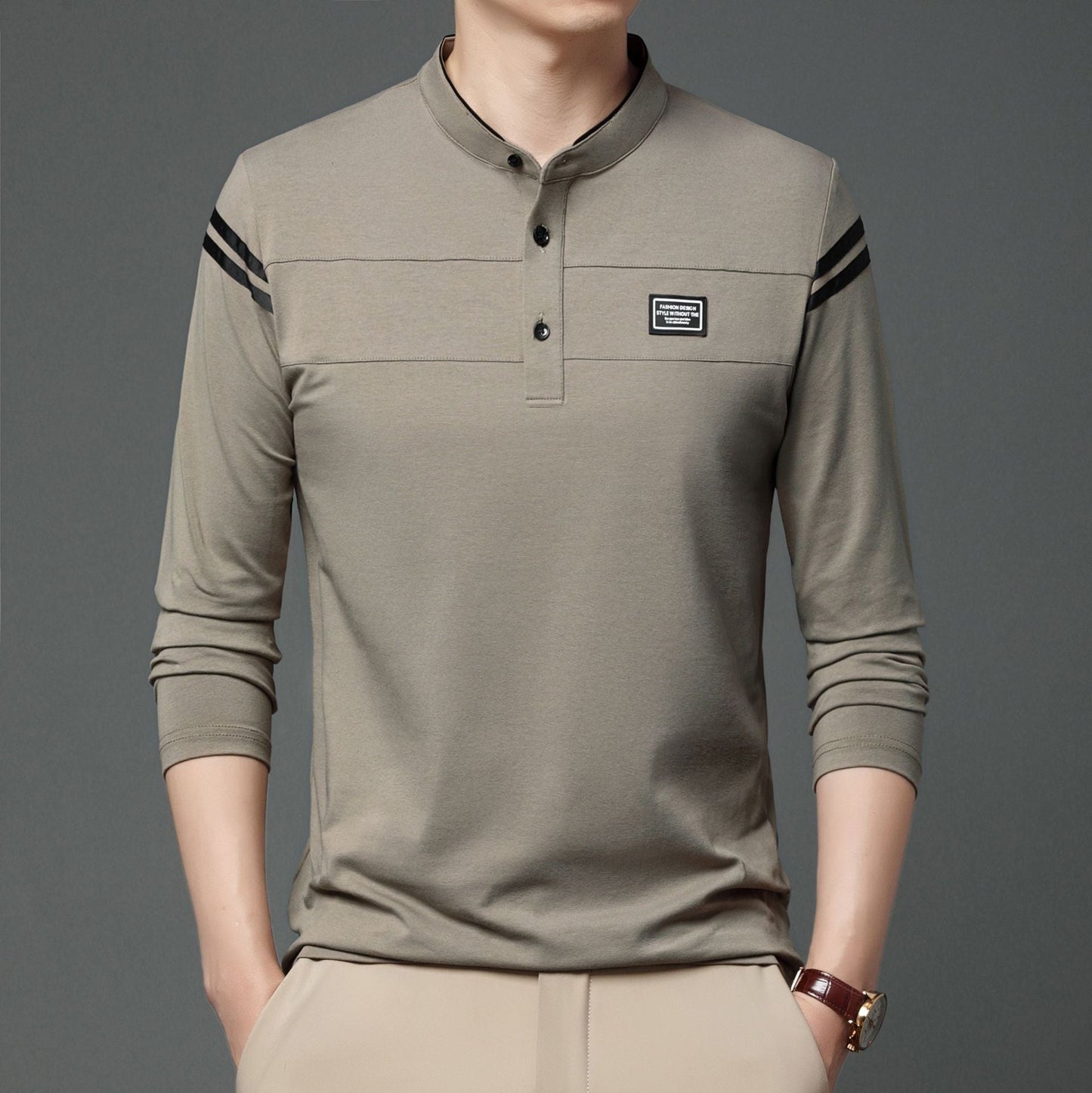 Elegantes Herren Polohemd Langarm Moderner Kragen Slimfit
