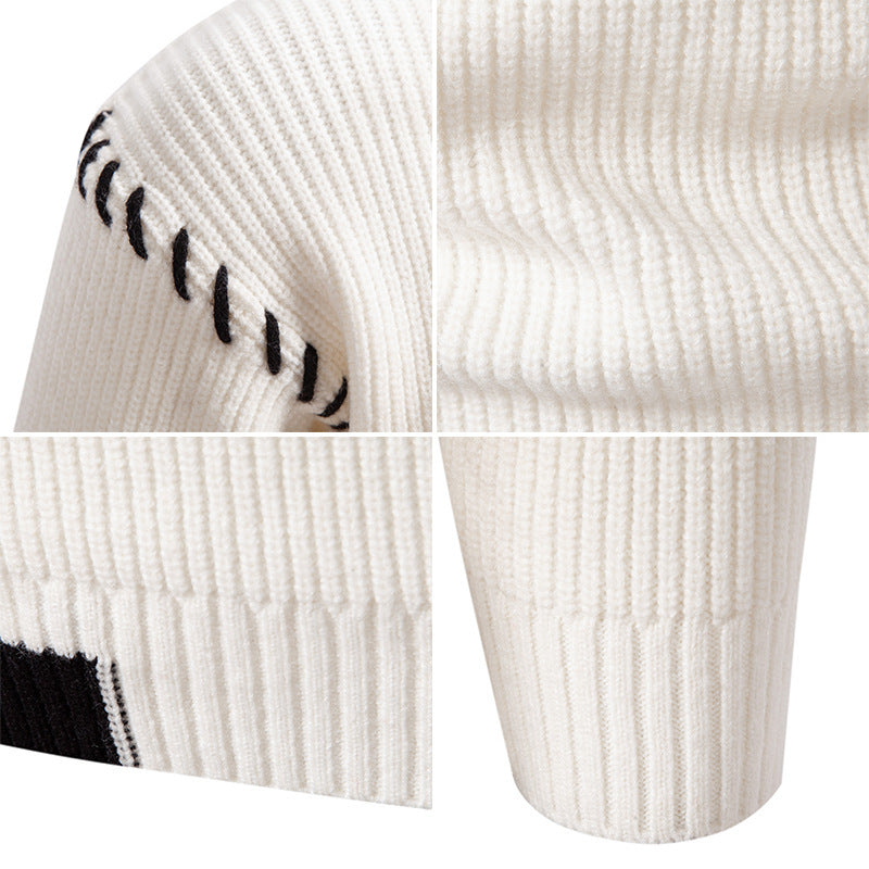 Herren Pullover Strick Modern Hochkragen Zopfmuster Trendy