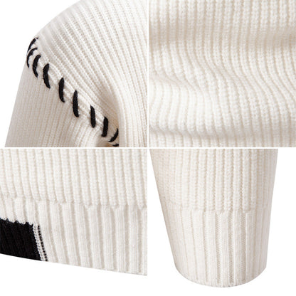 Herren Pullover Strick Modern Hochkragen Zopfmuster Trendy