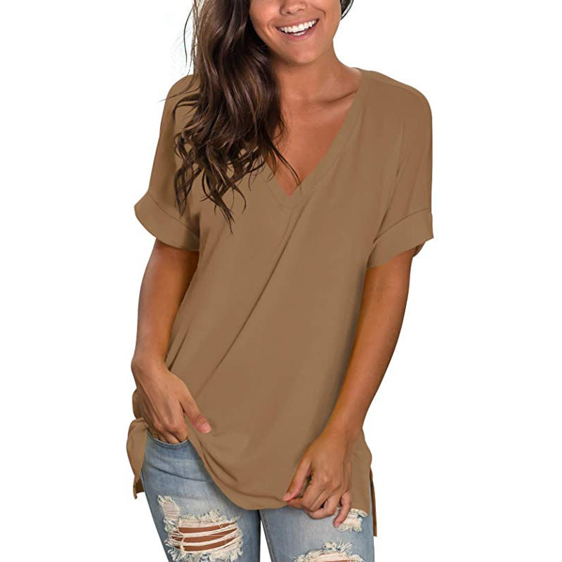 Damen T-Shirt V-Ausschnitt Modern Trendy