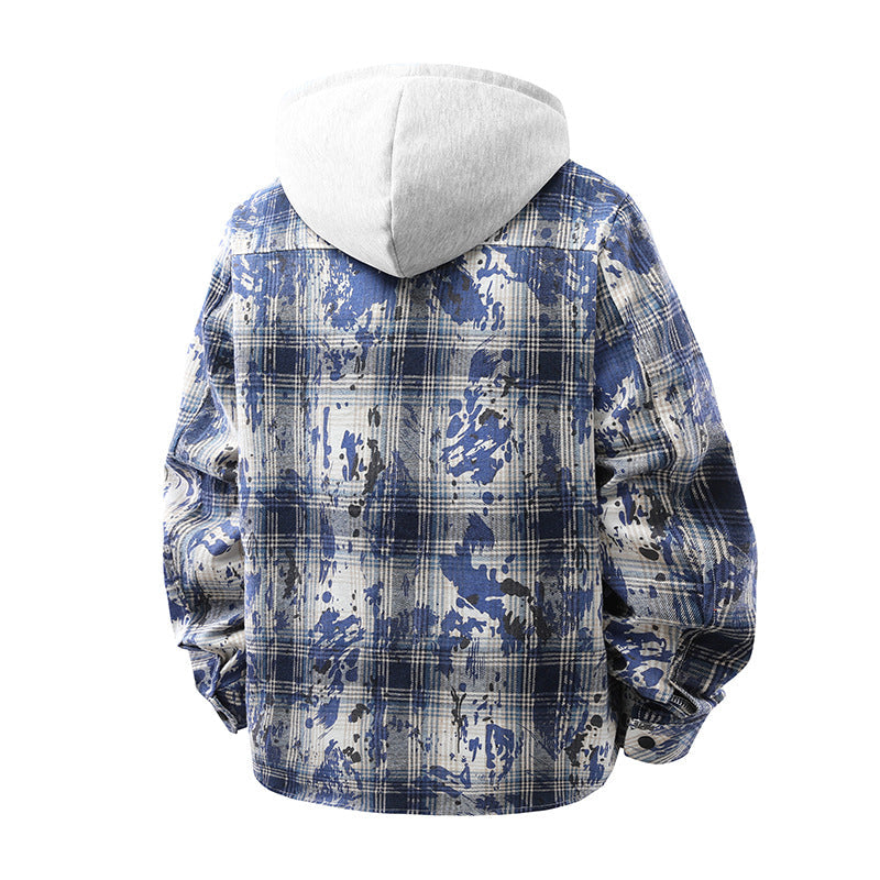 Herren Overshirt Kariert Lässig mit Kapuze Berlin Style