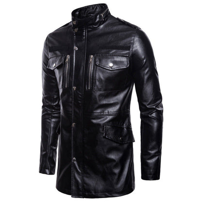 Leder-Trenchcoat Herren Modern mit Taschen und Doppelreißverschluss