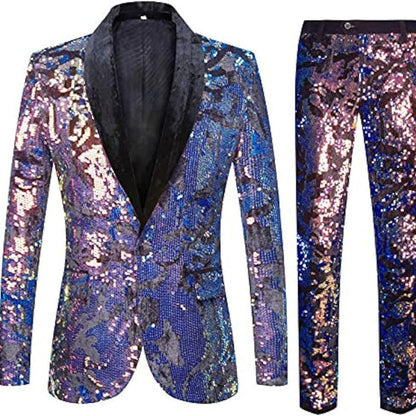 Herren Anzug Samt mit Pailletten Muster Elegant Schwarz