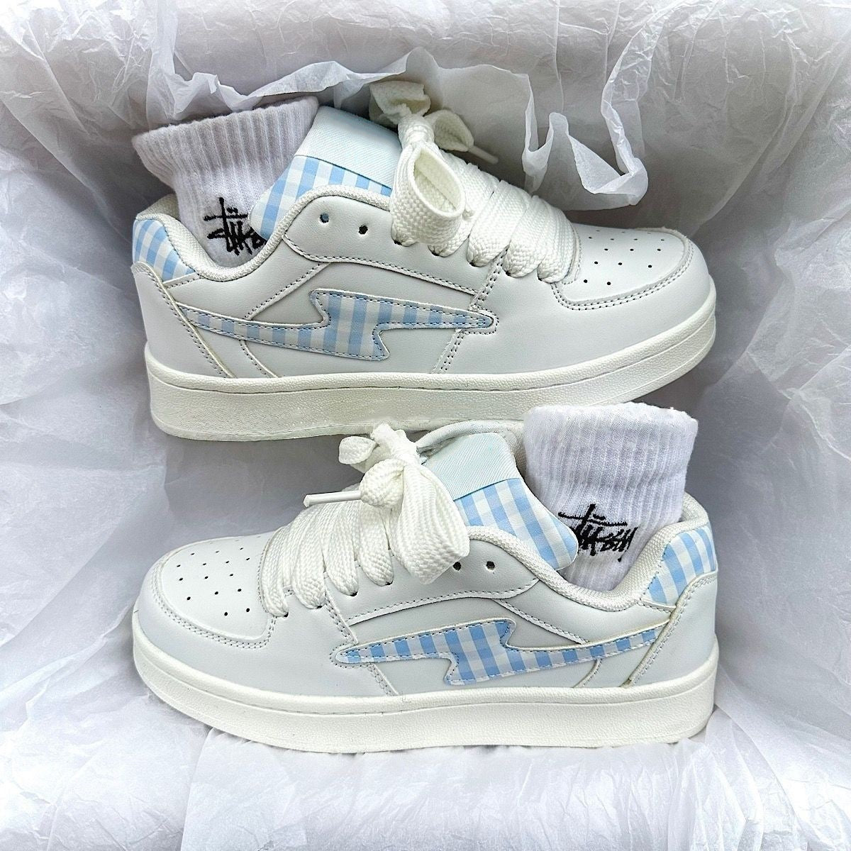 Damen Sneaker Sportlich Kariert Bequem