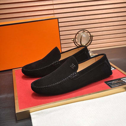 Herren Mokassin Wildleder Elegantes Design Schwarzes Leder