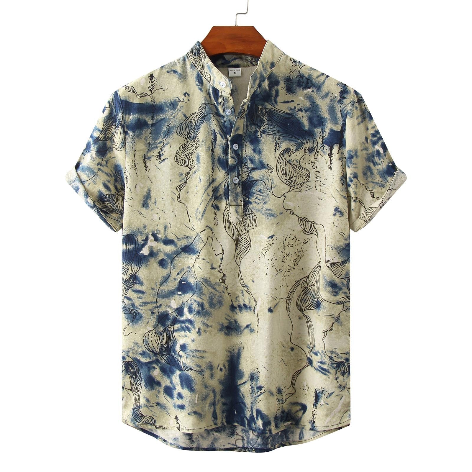 Herren Kurzarmhemd Aquarellmuster Button-Down Kragen Modern - BerlinGlamour