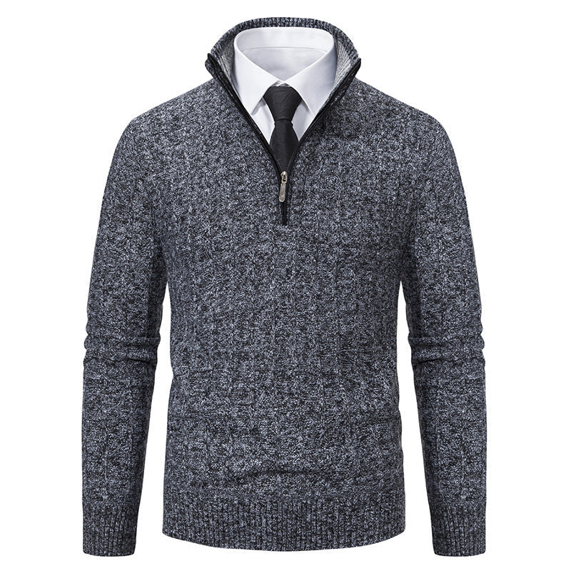 Herren Pullover Strick Reißverschluss Kragen Hoch