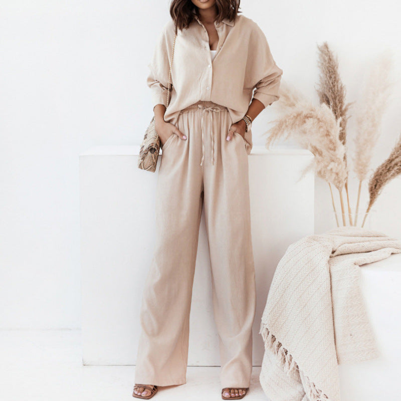 Damen Leinen Set Bluse und Hose Bequem