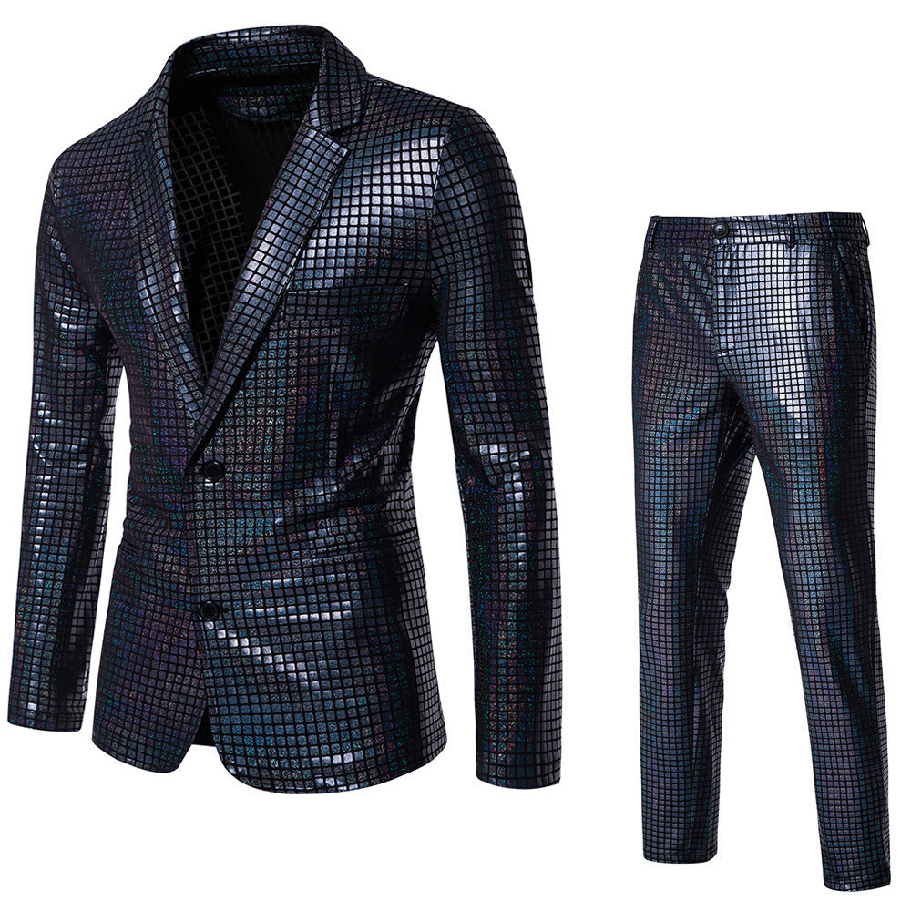 Herren Disco-Anzug Glitzernd Quadratmuster Partyanzug