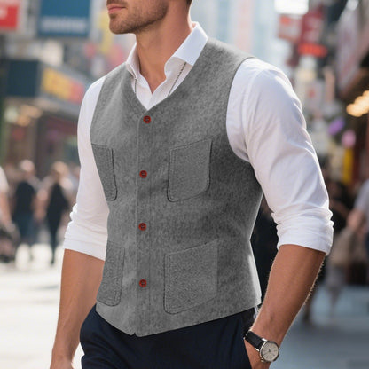Herren Weste Elegant Mit Taschen Modische Knöpfe
