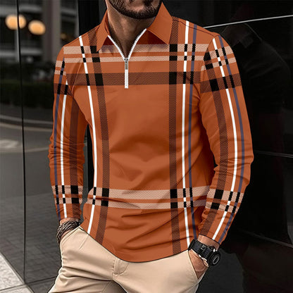 Herren Langarmshirt Karomuster Modern Reißverschluss