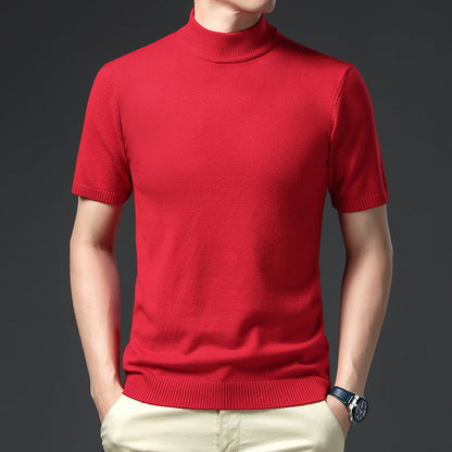 Herren Pullover Kurzarm Elegantes Design Hochgeschlossener Kragen