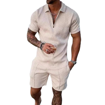 Herren Jumpsuit Kurzarm Modern Fein Strukturiert