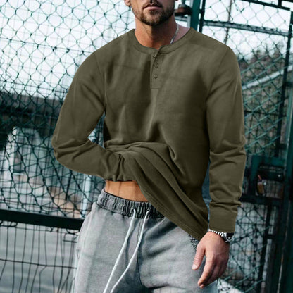 Herren T-Shirt Langarm Knopfleiste Elegantes Design