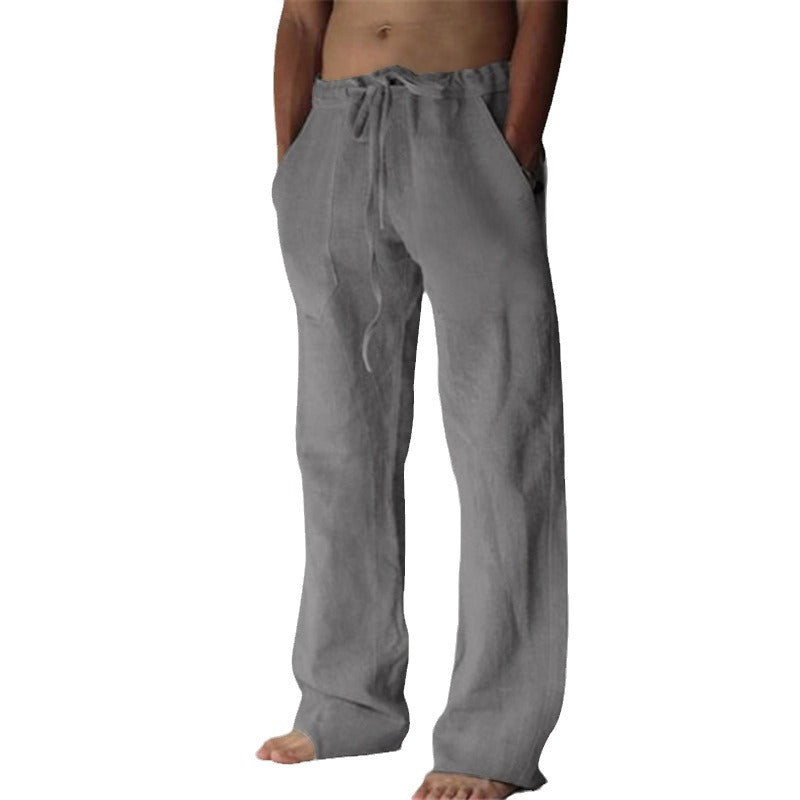 Herren Leinenhose Elastisch Bequem Mit Seitentaschen