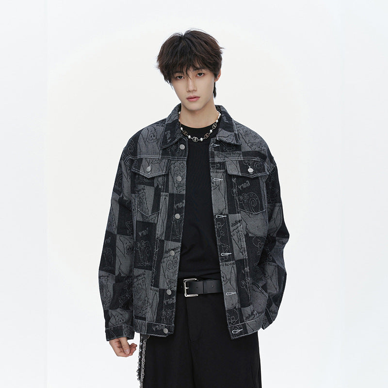 Herren Jeansjacke Oversized Graffiti Druck Modern