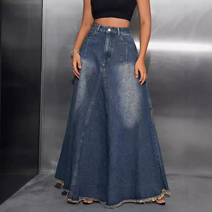 Damen Jeansrock Lang Fransig Größe 34-42