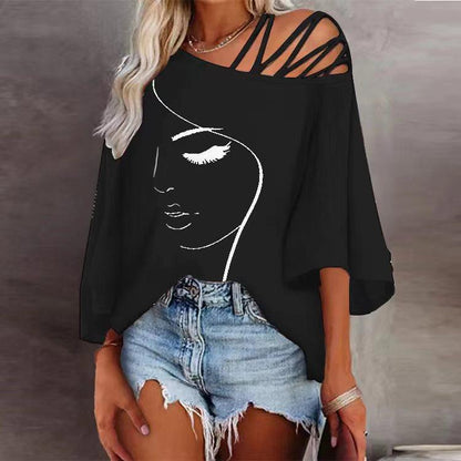 Damen Oberteil Asymmetrisch Grafik Design Trendy