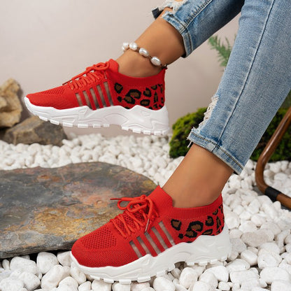 Damen Sneaker Sportlich Leopardenmuster Atmungsaktiv
