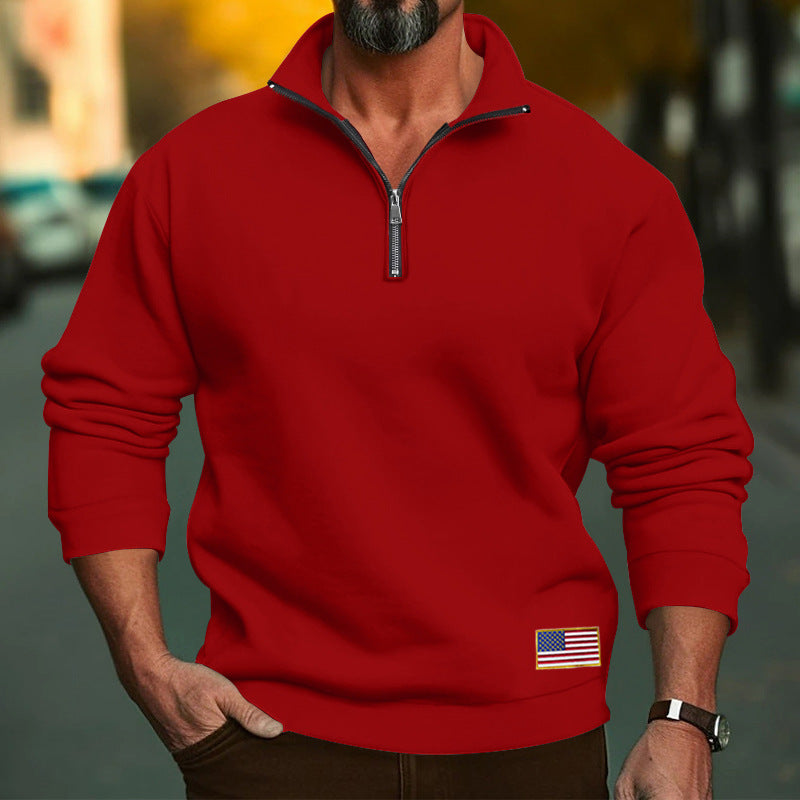 Herren Fleecepullover Modern mit Reißverschluss USA Flagge
