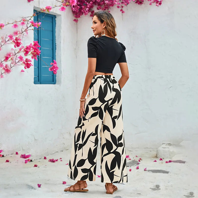 Elegante Damen Hose mit Floral Muster Weite Bein