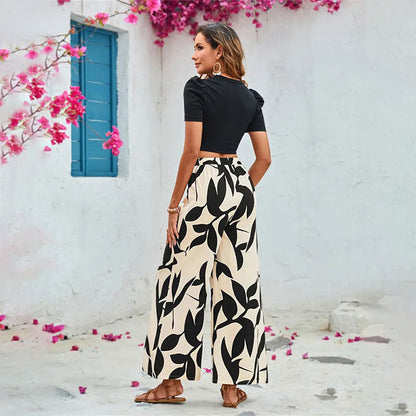 Elegante Damen Hose mit Floral Muster Weite Bein