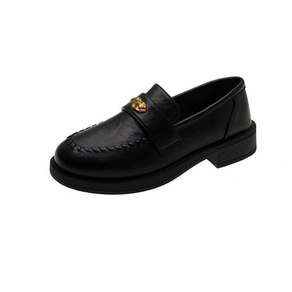 Damen Mokassins Elegante Schnalle Handgemacht Schwarz