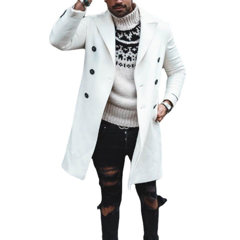 Herren Wintermantel Lang Elegant Doppelt-Knöpft