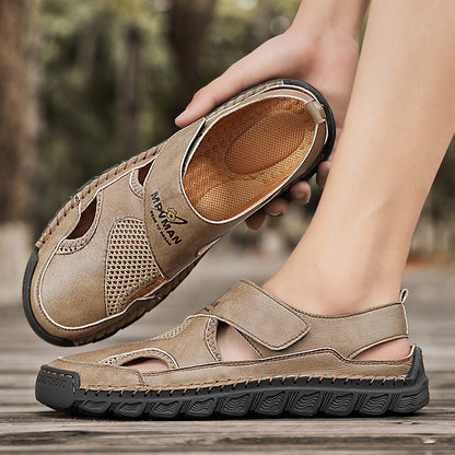 Damen Leder-Sandalen Atmungsaktiv Klettverschluss Verstellbar Sommer