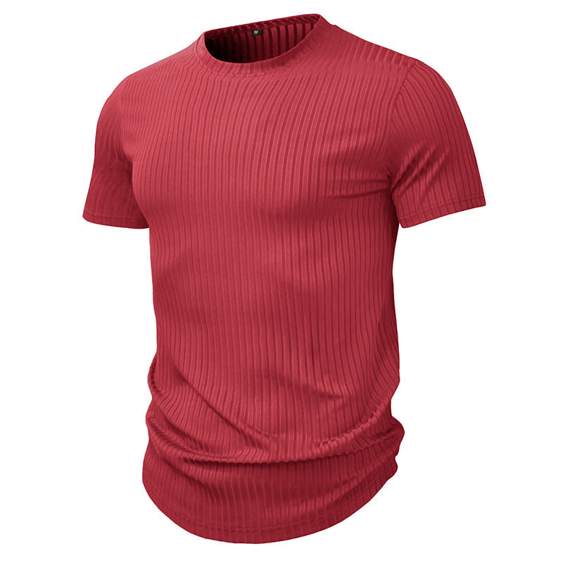 Herren Rundhalsshirt Slim Fit Strukturiert Atmungsaktiv