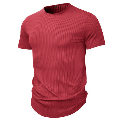 Herren Rundhalsshirt Slim Fit Strukturiert Atmungsaktiv