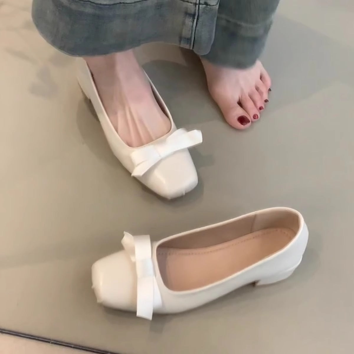 Damen Ballerinas Elegante Schleifen Detail Weich