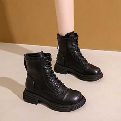 Damen Leder Stiefel Combat Boot Robust Schwarz