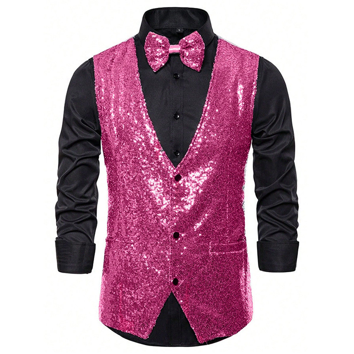 Herren Paillettenweste Glitzer mit Fliegenband Elegant