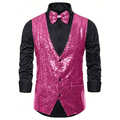 Herren Paillettenweste Glitzer mit Fliegenband Elegant