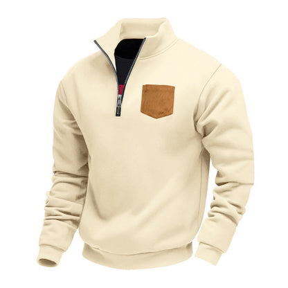 Herren Fleece Pullover mit Reißverschluss und Brusttasche Sportlich