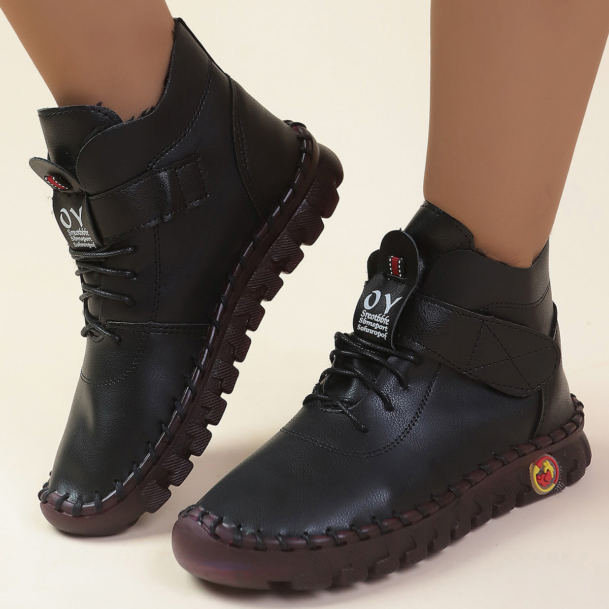 Damen Schnürstiefel Weiches Kunstleder Praktisch