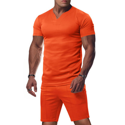Herren Sportset V-Ausschnitt bequem Fitness Shorts