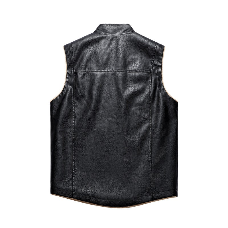 Herren Lederweste Wärmend Fleece Taschen Schwarz