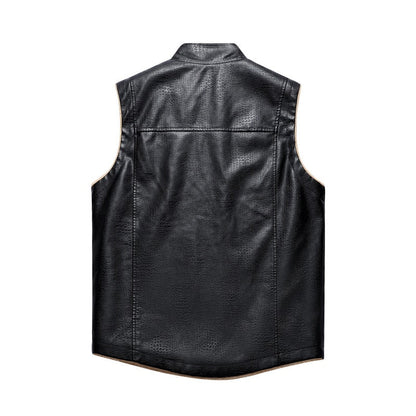 Herren Lederweste Wärmend Fleece Taschen Schwarz