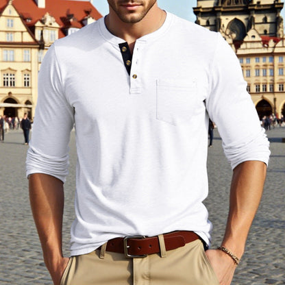 Herren Langarmshirt Modern Knopf Detail Elegante Optik