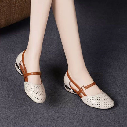 Damen Ballerinas Elegante Perforation Doppelriemen