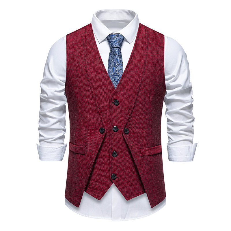 Herren Anzugweste Elegante Herringbone Optik Mit Taschen