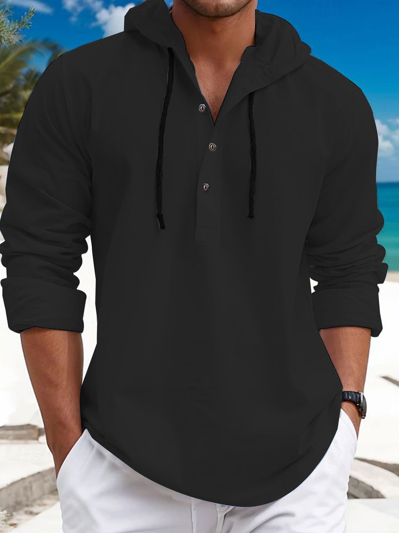 Herren Kapuzenpullover Lässig Modern mit Knopfdruck