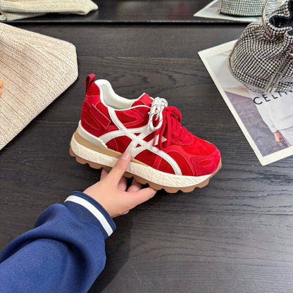 Damen Sneaker Sportlich mit dicker Sohle und Wildleder-Obermaterial