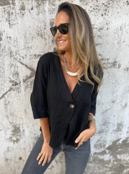 Damen Leinenblazer Kurzarm Leicht Modern