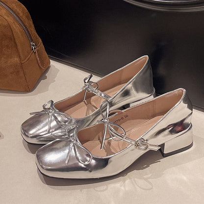 Damen Ballerinas Schleifen Applikation Elegant Blockabsatz