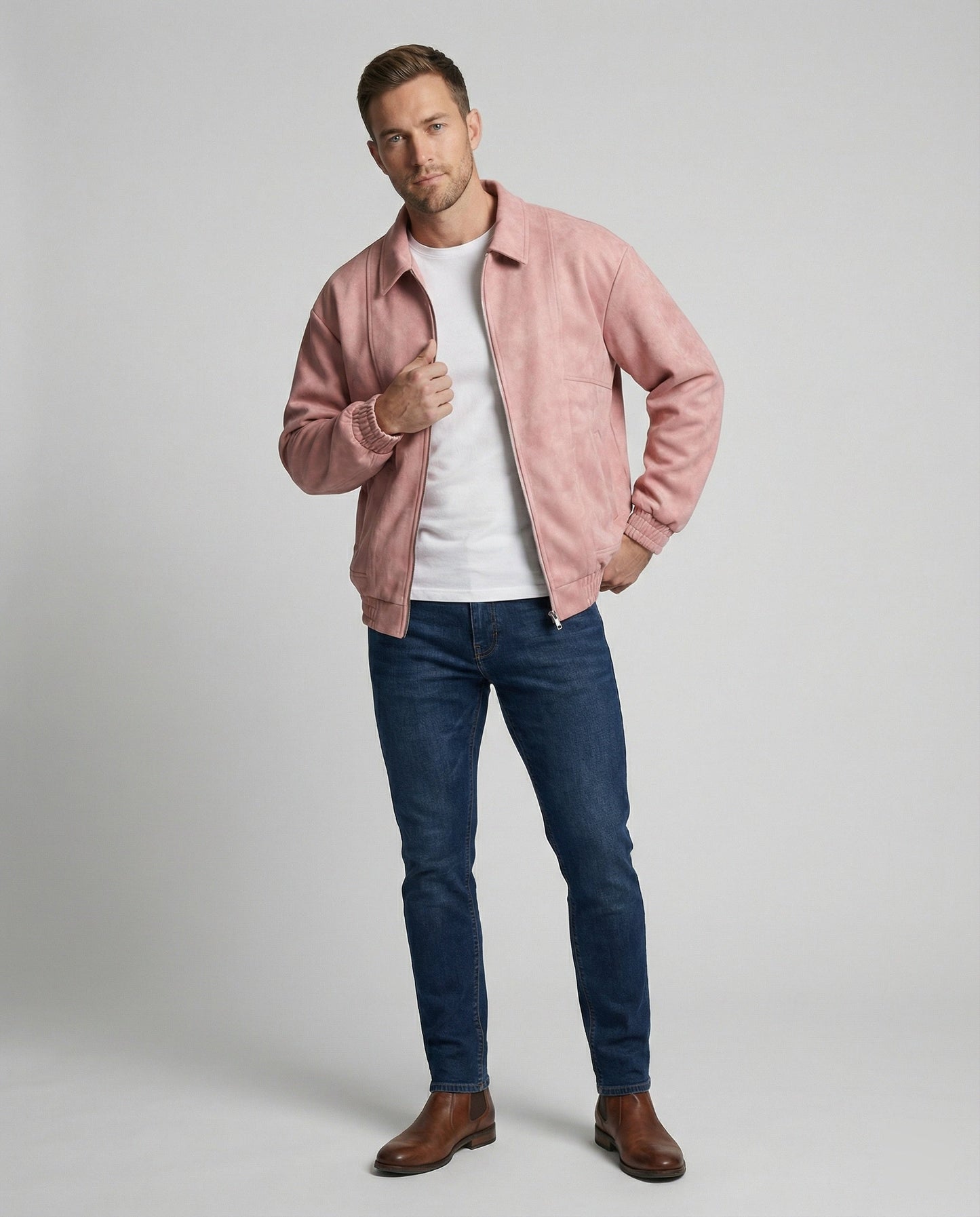 Lederjacke Herren Blouson Style Elastisch Reißverschluss