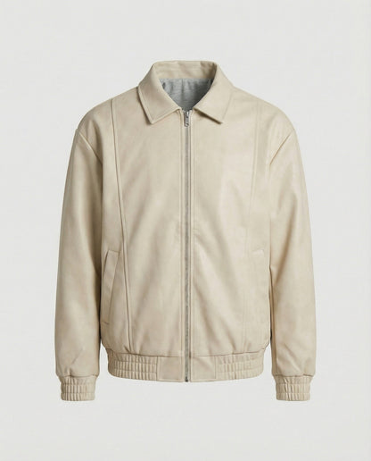 Lederjacke Herren Blouson Style Elastisch Reißverschluss